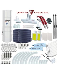 Zentralstaubsauger Komplettset Super Vac mit 2 x Retraflex Einzugsschlauch 12,2 m
